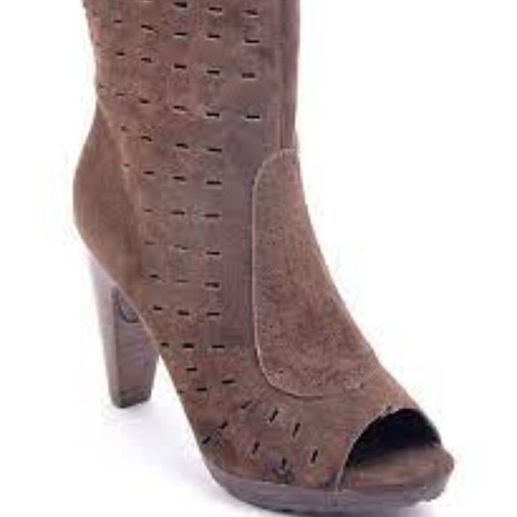 Envy Brown/Beige Throttle Suede Leather Peep-Toe Bootie, Size 9 - Picture 2 of 13